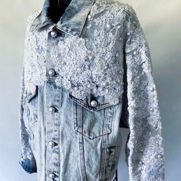MIKAL COUTURE WEDDING Denim Bridal Lace Jacket - Picture 5 of 11